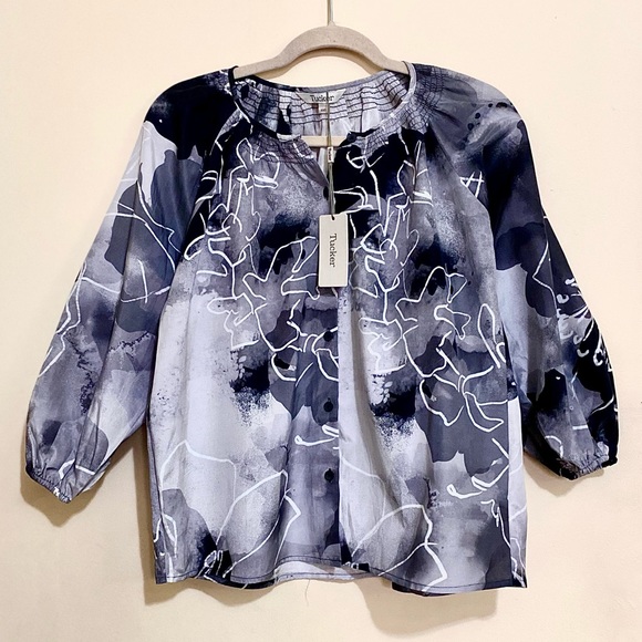NWT Tucker The Classic Cotton Silk Button-Down Blouse Watercolor Print MSRP$295 - Picture 1 of 13